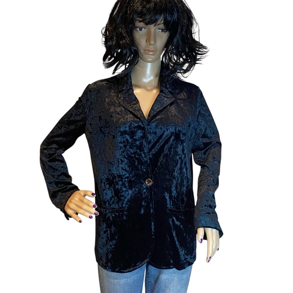 Investments Petites Velour Black Career Blazer Jacket Size Petite Small EUC